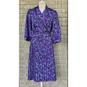 Vintage 80's Breli Original‎ Green & Purple Floral Belted Dress Size:12
